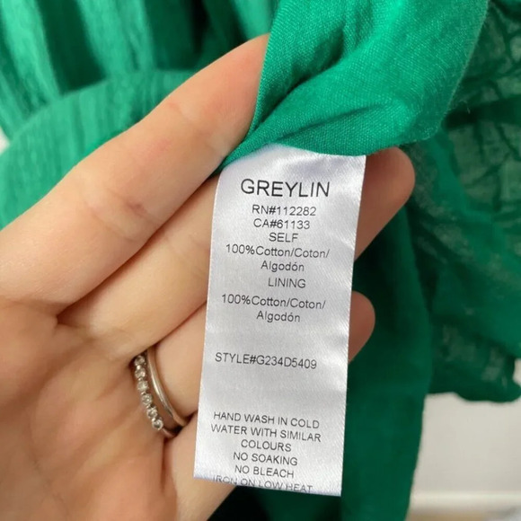 Greylin Riley Textured Cotton Tiered Maxi Dress Gumdrop Green  Size XS - Picture 9 of 10